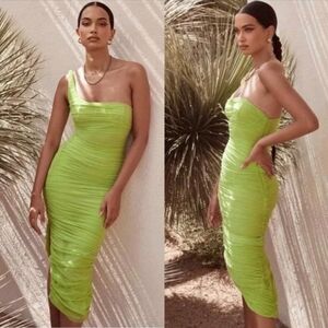 House of CB One Shoulder Lime Green Neon Dress